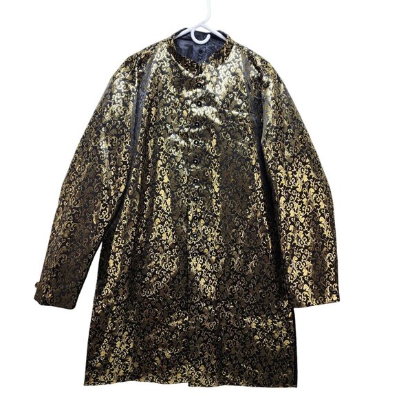 Vintage-Style Womens Brocade Long Coat Size XXL Gold & Black - Picture 1 of 11